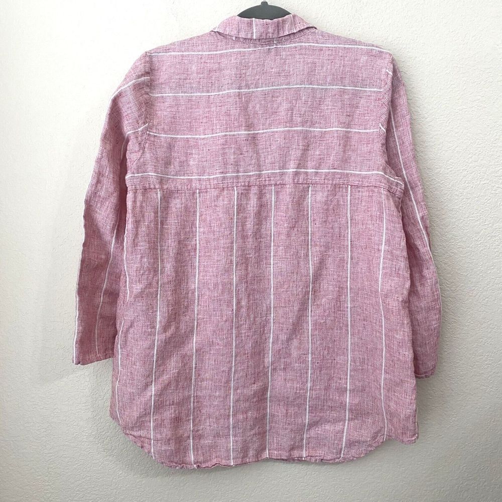Habitat Shirt Top Size Small Linen Red White Button Front - Picture 2 of 8